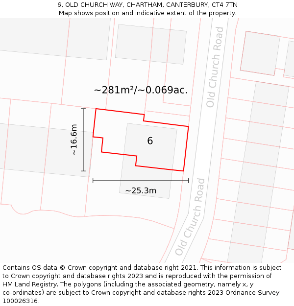 6, OLD CHURCH WAY, CHARTHAM, CANTERBURY, CT4 7TN: Plot and title map