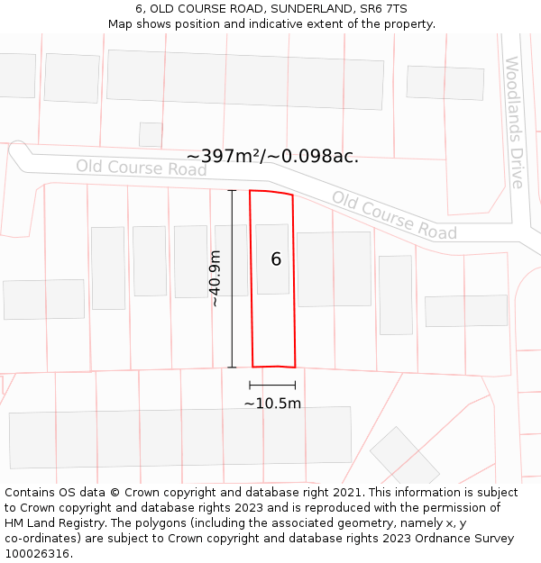 6, OLD COURSE ROAD, SUNDERLAND, SR6 7TS: Plot and title map