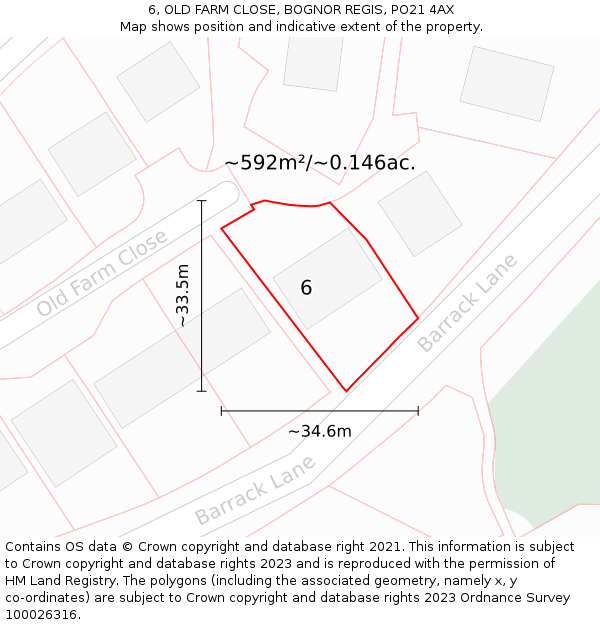 6, OLD FARM CLOSE, BOGNOR REGIS, PO21 4AX: Plot and title map