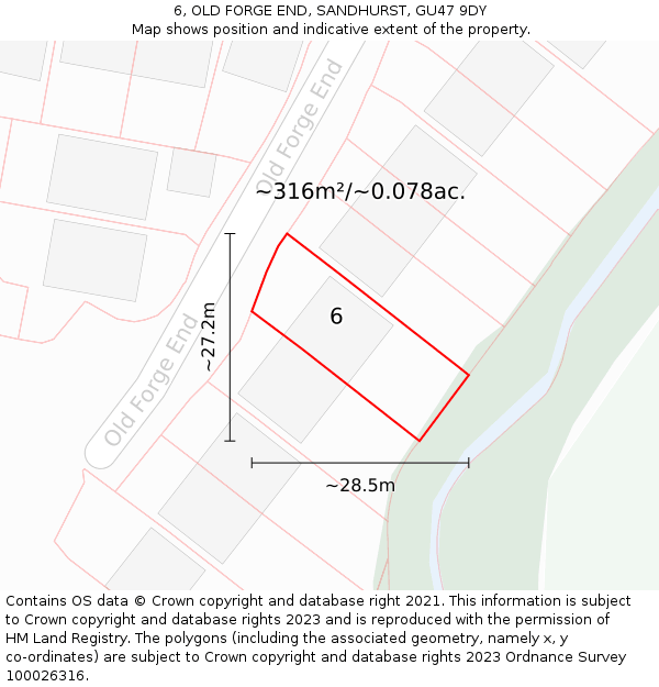 6, OLD FORGE END, SANDHURST, GU47 9DY: Plot and title map