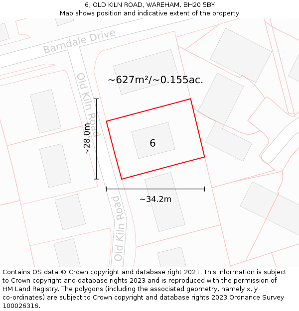 6, OLD KILN ROAD, WAREHAM, BH20 5BY: Plot and title map