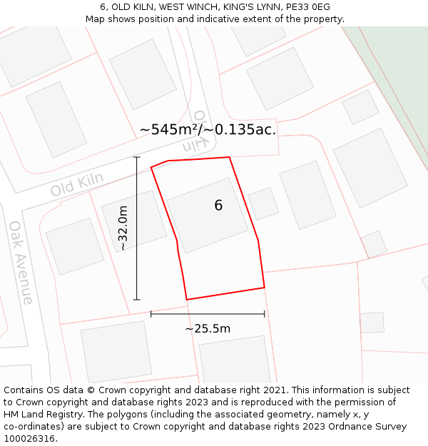 6, OLD KILN, WEST WINCH, KING'S LYNN, PE33 0EG: Plot and title map