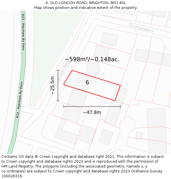 6, OLD LONDON ROAD, BRIGHTON, BN1 8XL: Plot and title map