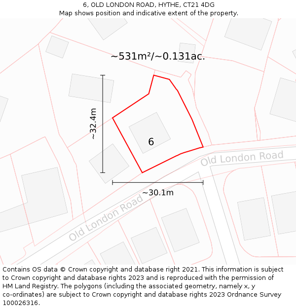6, OLD LONDON ROAD, HYTHE, CT21 4DG: Plot and title map