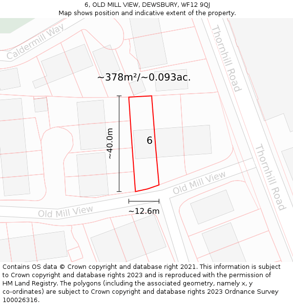 6, OLD MILL VIEW, DEWSBURY, WF12 9QJ: Plot and title map