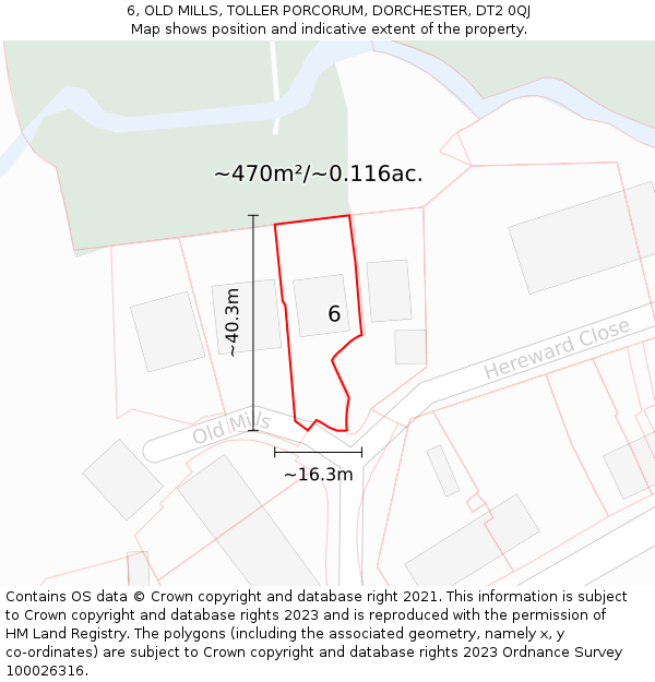 6, OLD MILLS, TOLLER PORCORUM, DORCHESTER, DT2 0QJ: Plot and title map