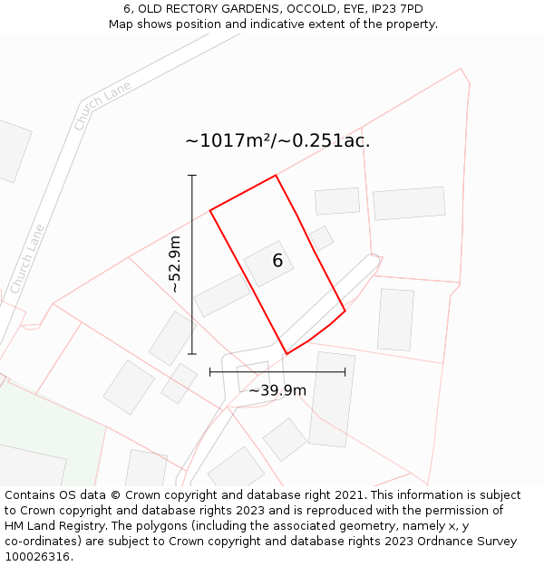 6, OLD RECTORY GARDENS, OCCOLD, EYE, IP23 7PD: Plot and title map