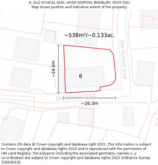 6, OLD SCHOOL END, HOOK NORTON, BANBURY, OX15 5QU: Plot and title map