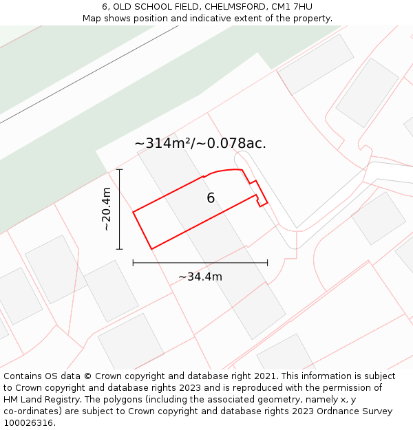 6, OLD SCHOOL FIELD, CHELMSFORD, CM1 7HU: Plot and title map