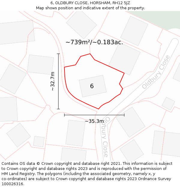 6, OLDBURY CLOSE, HORSHAM, RH12 5JZ: Plot and title map