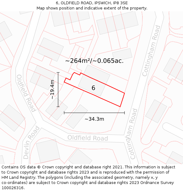 6, OLDFIELD ROAD, IPSWICH, IP8 3SE: Plot and title map