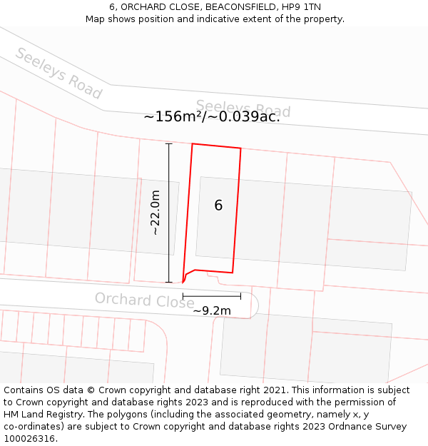 6, ORCHARD CLOSE, BEACONSFIELD, HP9 1TN: Plot and title map