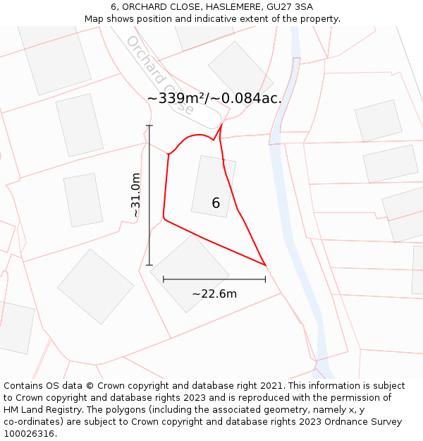 6, ORCHARD CLOSE, HASLEMERE, GU27 3SA: Plot and title map