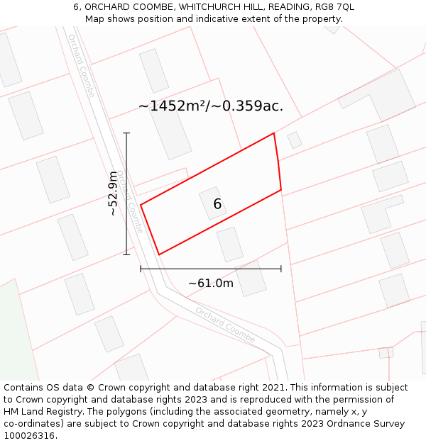 6, ORCHARD COOMBE, WHITCHURCH HILL, READING, RG8 7QL: Plot and title map