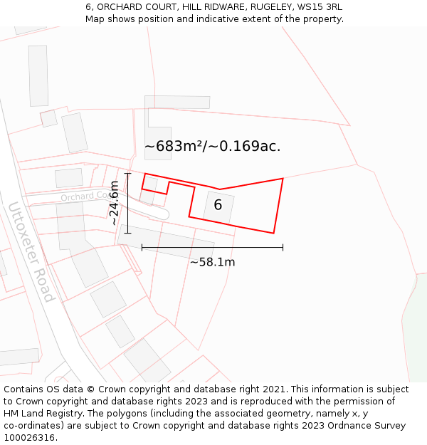 6, ORCHARD COURT, HILL RIDWARE, RUGELEY, WS15 3RL: Plot and title map