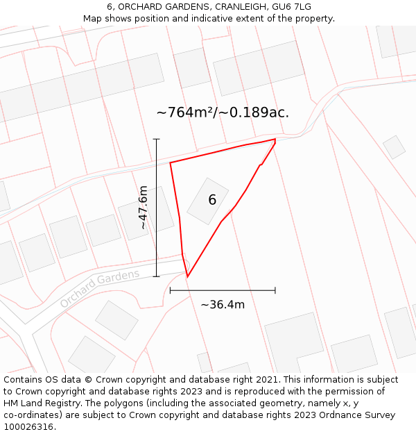 6, ORCHARD GARDENS, CRANLEIGH, GU6 7LG: Plot and title map