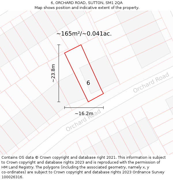 6, ORCHARD ROAD, SUTTON, SM1 2QA: Plot and title map