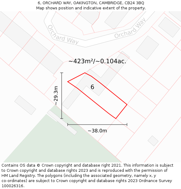 6, ORCHARD WAY, OAKINGTON, CAMBRIDGE, CB24 3BQ: Plot and title map