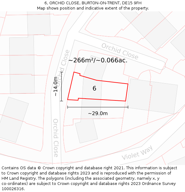 6, ORCHID CLOSE, BURTON-ON-TRENT, DE15 9FH: Plot and title map
