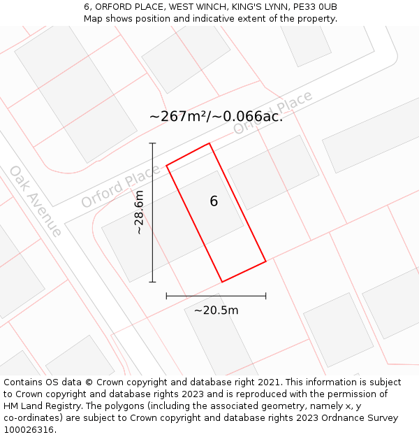 6, ORFORD PLACE, WEST WINCH, KING'S LYNN, PE33 0UB: Plot and title map