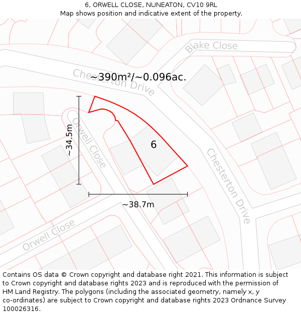 6, ORWELL CLOSE, NUNEATON, CV10 9RL: Plot and title map