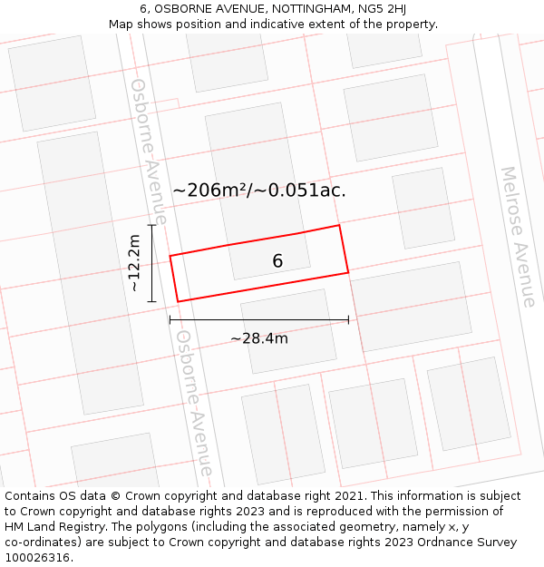 6, OSBORNE AVENUE, NOTTINGHAM, NG5 2HJ: Plot and title map