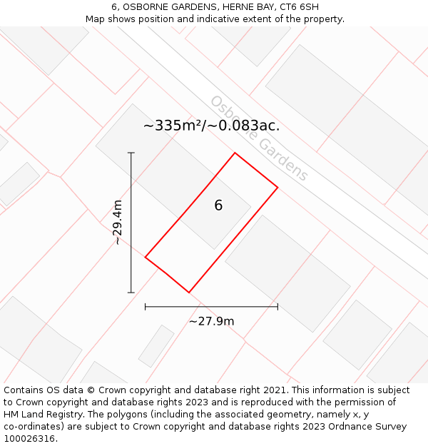 6, OSBORNE GARDENS, HERNE BAY, CT6 6SH: Plot and title map