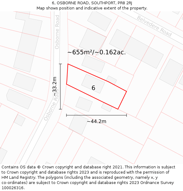 6, OSBORNE ROAD, SOUTHPORT, PR8 2RJ: Plot and title map