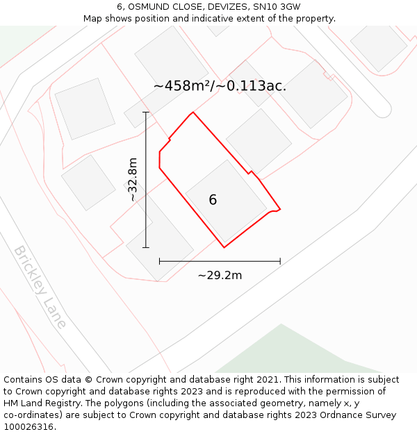 6, OSMUND CLOSE, DEVIZES, SN10 3GW: Plot and title map