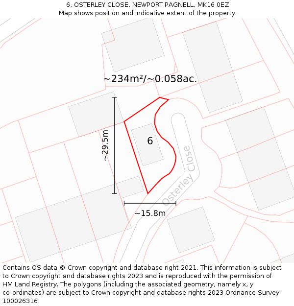 6, OSTERLEY CLOSE, NEWPORT PAGNELL, MK16 0EZ: Plot and title map