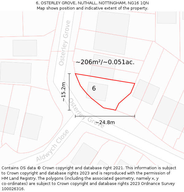 6, OSTERLEY GROVE, NUTHALL, NOTTINGHAM, NG16 1QN: Plot and title map