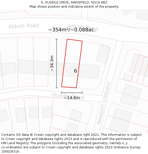 6, OUNDLE DRIVE, MANSFIELD, NG19 6BZ: Plot and title map