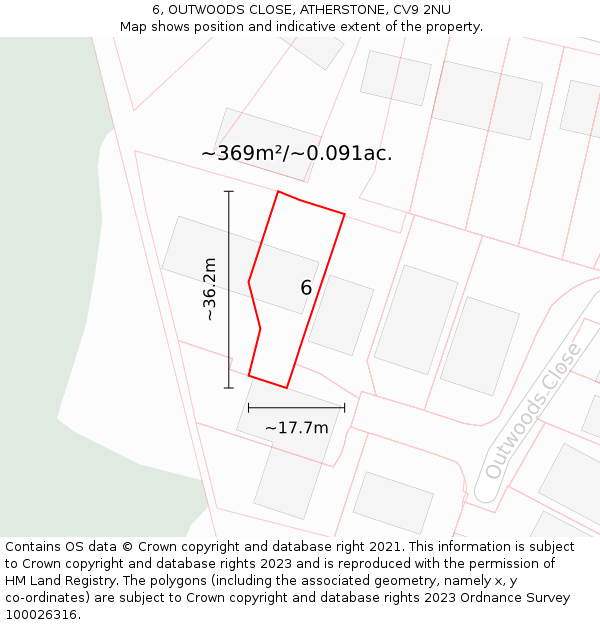 6, OUTWOODS CLOSE, ATHERSTONE, CV9 2NU: Plot and title map