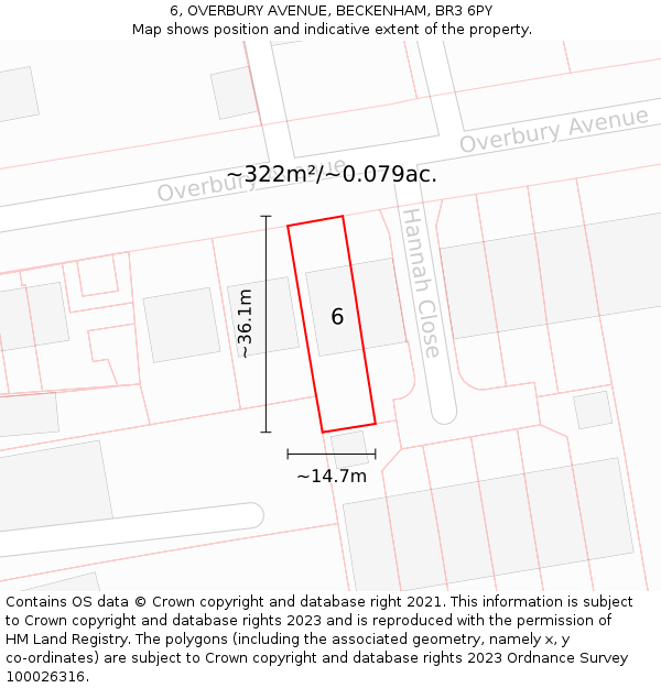 6, OVERBURY AVENUE, BECKENHAM, BR3 6PY: Plot and title map