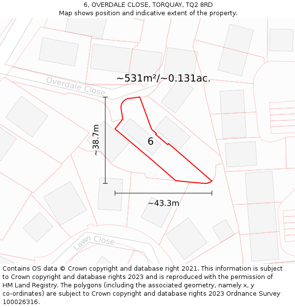 6, OVERDALE CLOSE, TORQUAY, TQ2 8RD: Plot and title map