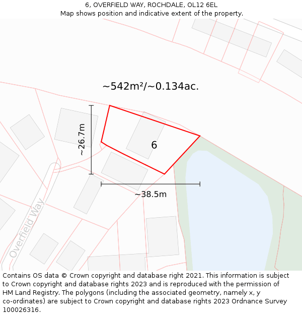 6, OVERFIELD WAY, ROCHDALE, OL12 6EL: Plot and title map