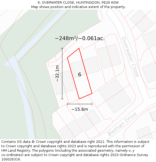 6, OVERWATER CLOSE, HUNTINGDON, PE29 6GW: Plot and title map