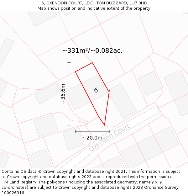 6, OXENDON COURT, LEIGHTON BUZZARD, LU7 3HD: Plot and title map