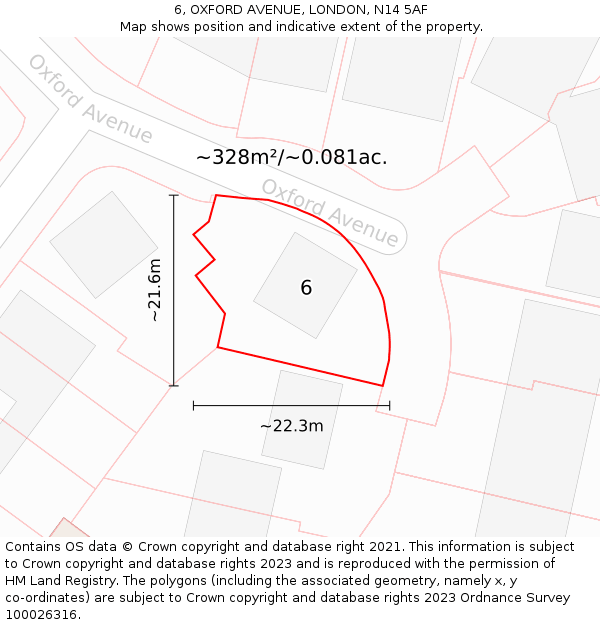 6, OXFORD AVENUE, LONDON, N14 5AF: Plot and title map