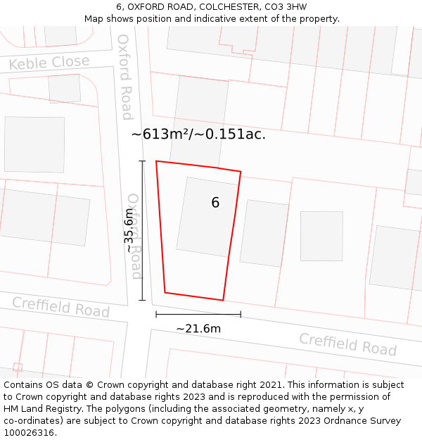 6, OXFORD ROAD, COLCHESTER, CO3 3HW: Plot and title map