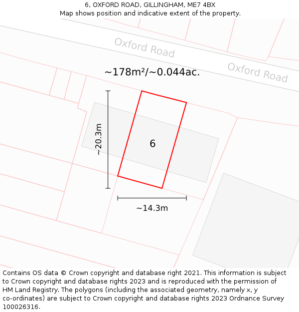 6, OXFORD ROAD, GILLINGHAM, ME7 4BX: Plot and title map