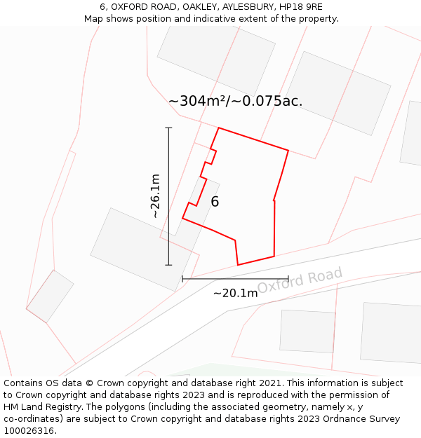 6, OXFORD ROAD, OAKLEY, AYLESBURY, HP18 9RE: Plot and title map