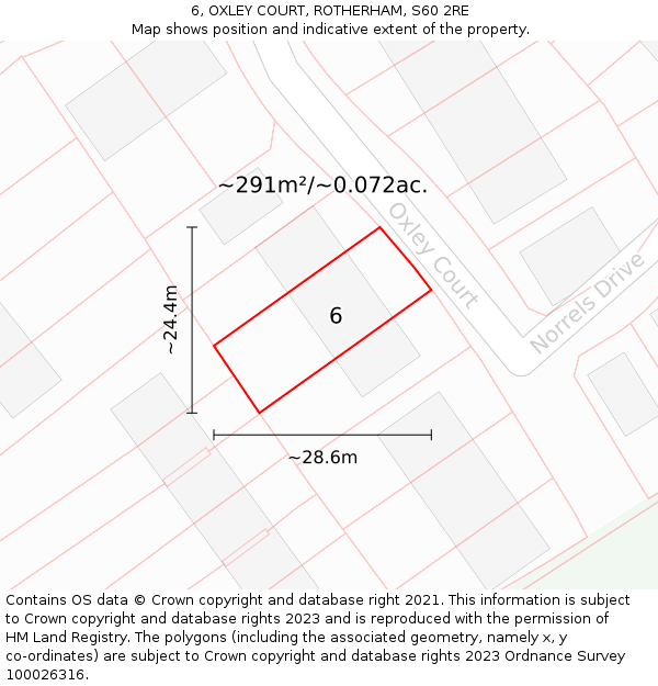 6, OXLEY COURT, ROTHERHAM, S60 2RE: Plot and title map