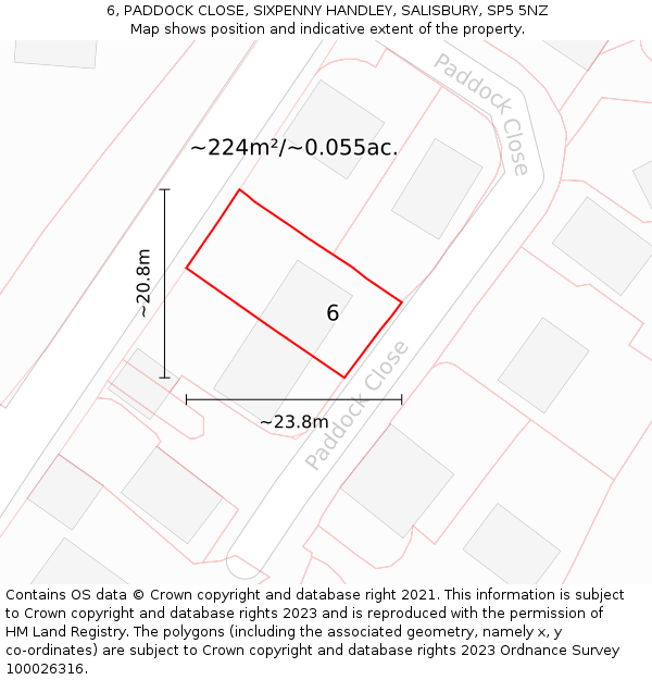 6, PADDOCK CLOSE, SIXPENNY HANDLEY, SALISBURY, SP5 5NZ: Plot and title map