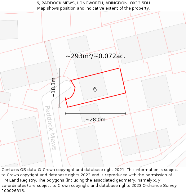 6, PADDOCK MEWS, LONGWORTH, ABINGDON, OX13 5BU: Plot and title map