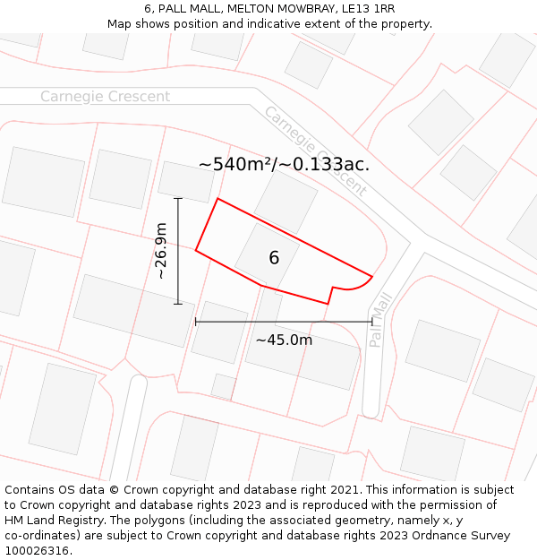 6, PALL MALL, MELTON MOWBRAY, LE13 1RR: Plot and title map