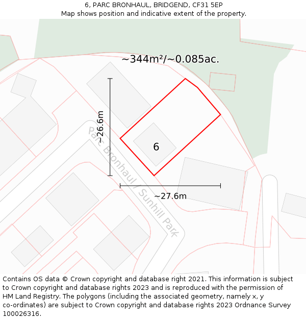 6, PARC BRONHAUL, BRIDGEND, CF31 5EP: Plot and title map