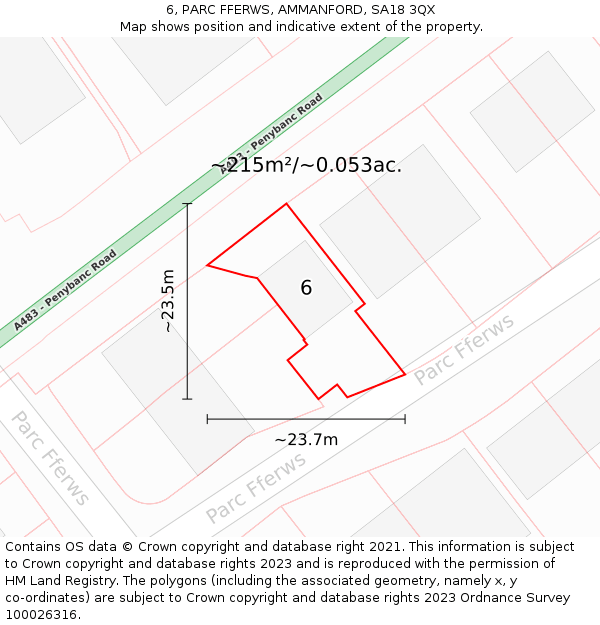 6, PARC FFERWS, AMMANFORD, SA18 3QX: Plot and title map