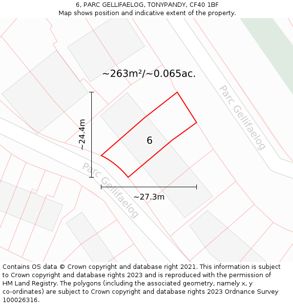 6, PARC GELLIFAELOG, TONYPANDY, CF40 1BF: Plot and title map