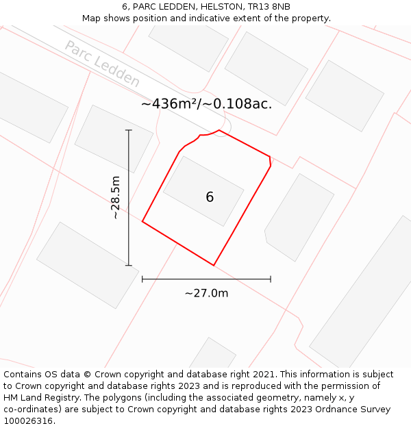 6, PARC LEDDEN, HELSTON, TR13 8NB: Plot and title map